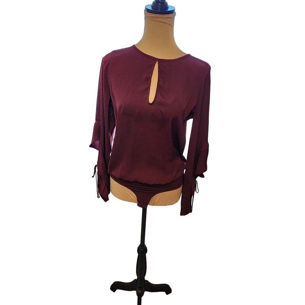 Express Maroon XS Body Suit Top w/ Bell Style Sleeves